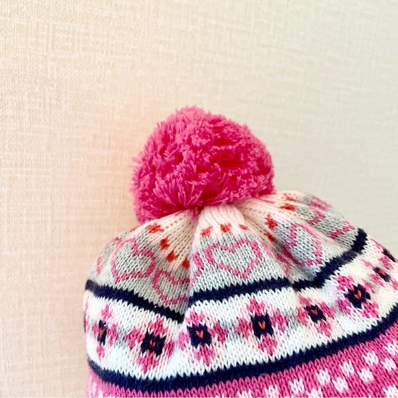 Ladies/Teen Knit Hat, Plush Lining, Nordic, Snowflake Print, Puffball at top. - Picture 3 of 6